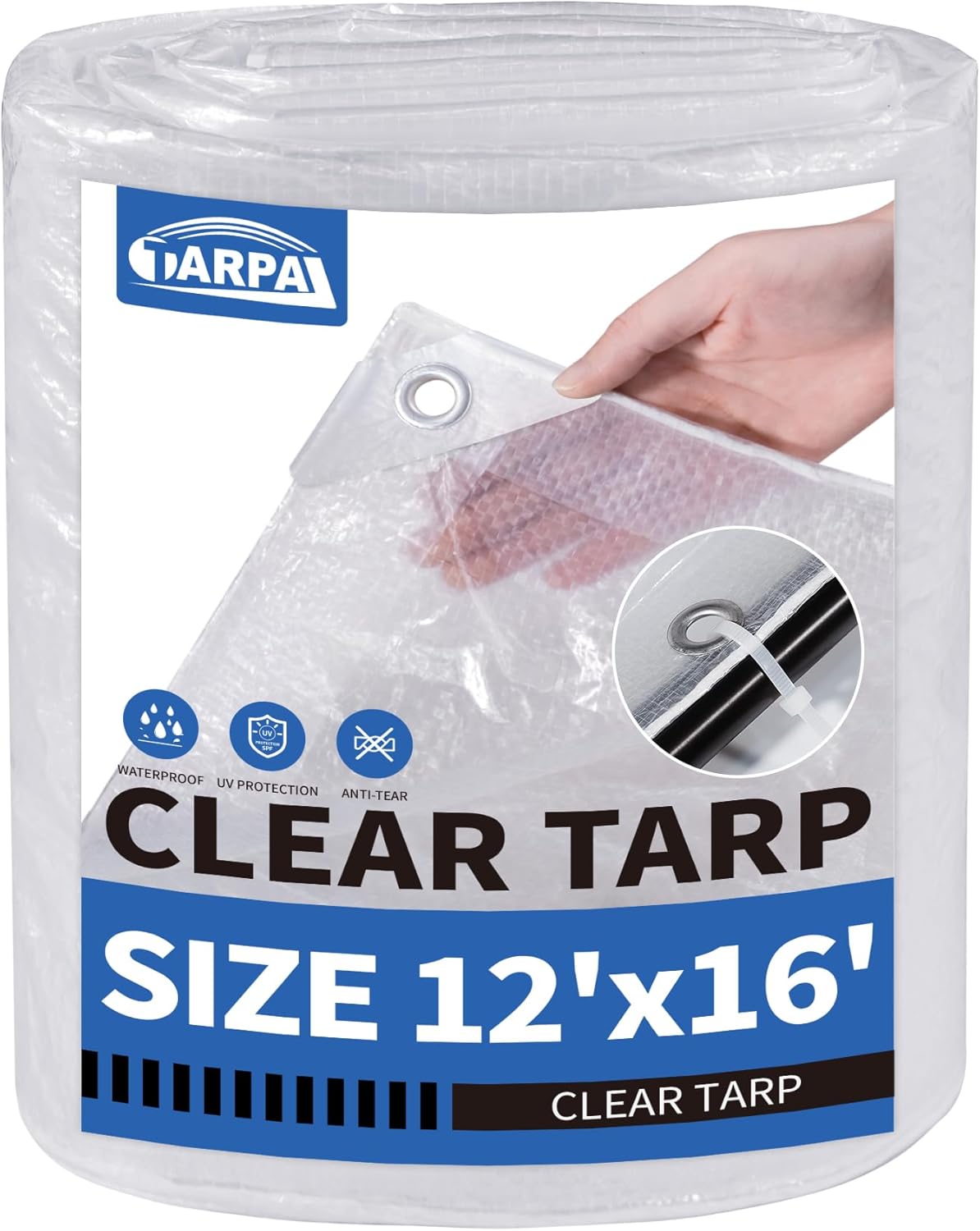 TARPAL Semi Clear Tarp 12x16ft Large Tarp Waterproof Clear Plastic Tarps with Grommets and Reinforced Edges for Patio,Porch and Outdoor Plant,Chicken Coop,Garden,Cat Litter