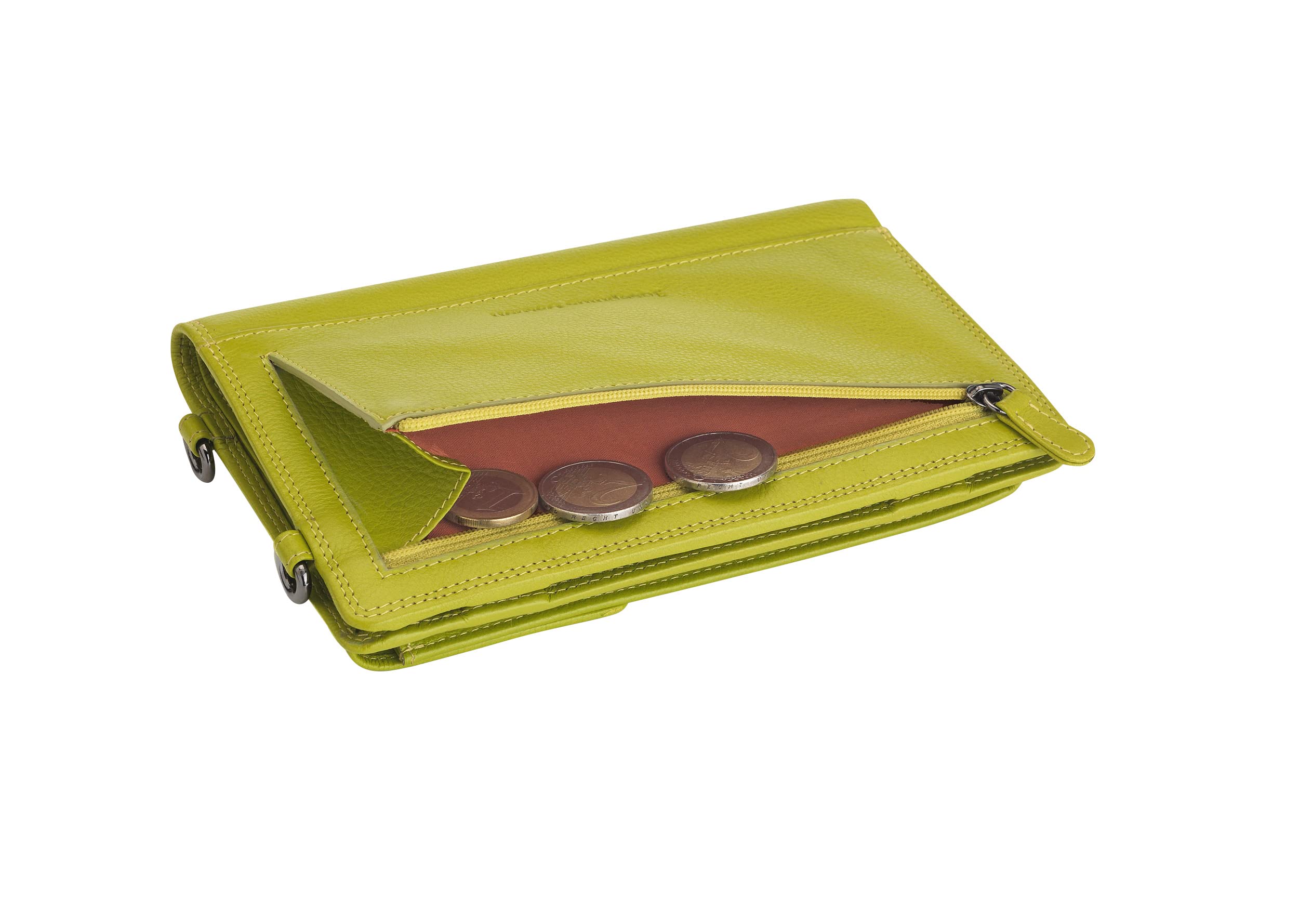 München etui na telefon komórkowy do zawieszenia z portfelem z prawdziwej skóry z ochroną RFID, Limone, 18 x 12 x 3,5 cm