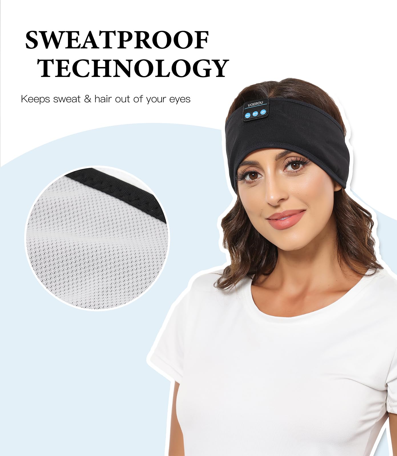 Voerou Cuffie per dormire, fascia sportiva Bluetooth V5.2 regolabile, oltre 10 ore di riproduzione con altoparlanti Hi-Fi HD integrati, perfette per sport, viaggi, tennis