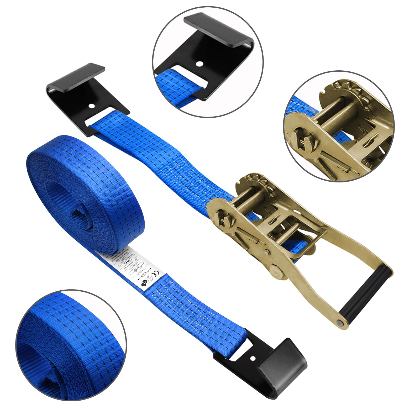Confezione da 8 cinghie a cricchetto da 5,1 cm, resistenti, gancio piatto da 9,1 m, cinghie piatte blu per attrezzatura da legare a cricchetto carico di lavoro 2993,7 kg, lunghezza di
