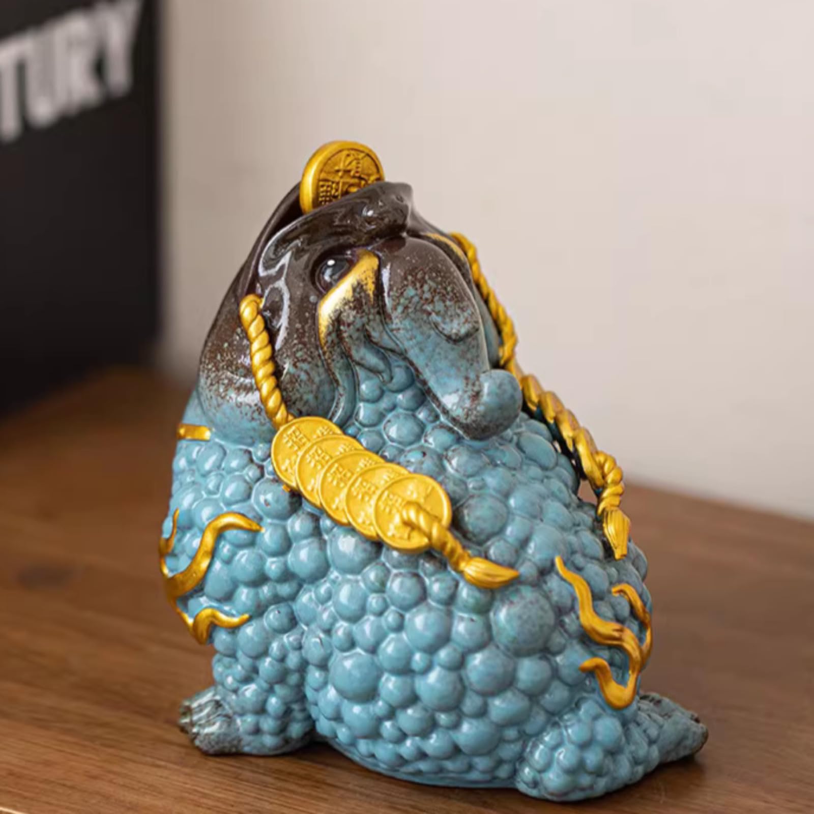Crapaud doré en céramique Feng Shui 16,3 cm pour maison et bureau