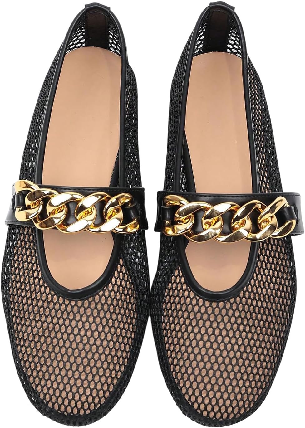 Milumia Women's Mesh Ballet Flats Chain Strap Slip on Summer Beach Bellerian Shoes