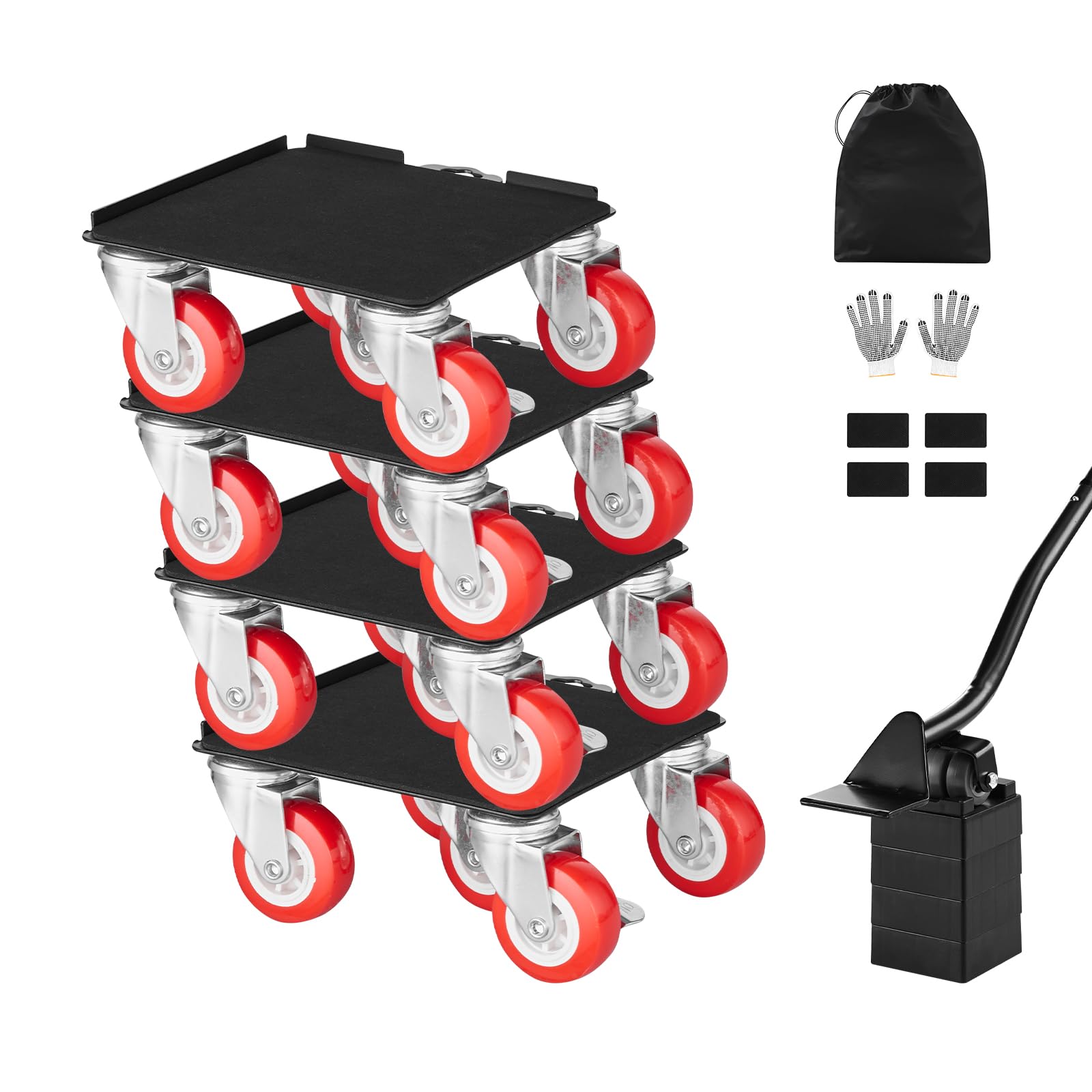VEVOR 4 PCS Plataforma Rodante para Muebles 175 x 160 x 70 mm Carga de 1575 kg, Transportador de Muebles Resistente con 5 Ruedas Giratorias de 360° y Panel de Acero al Carbono para Mover Muebles