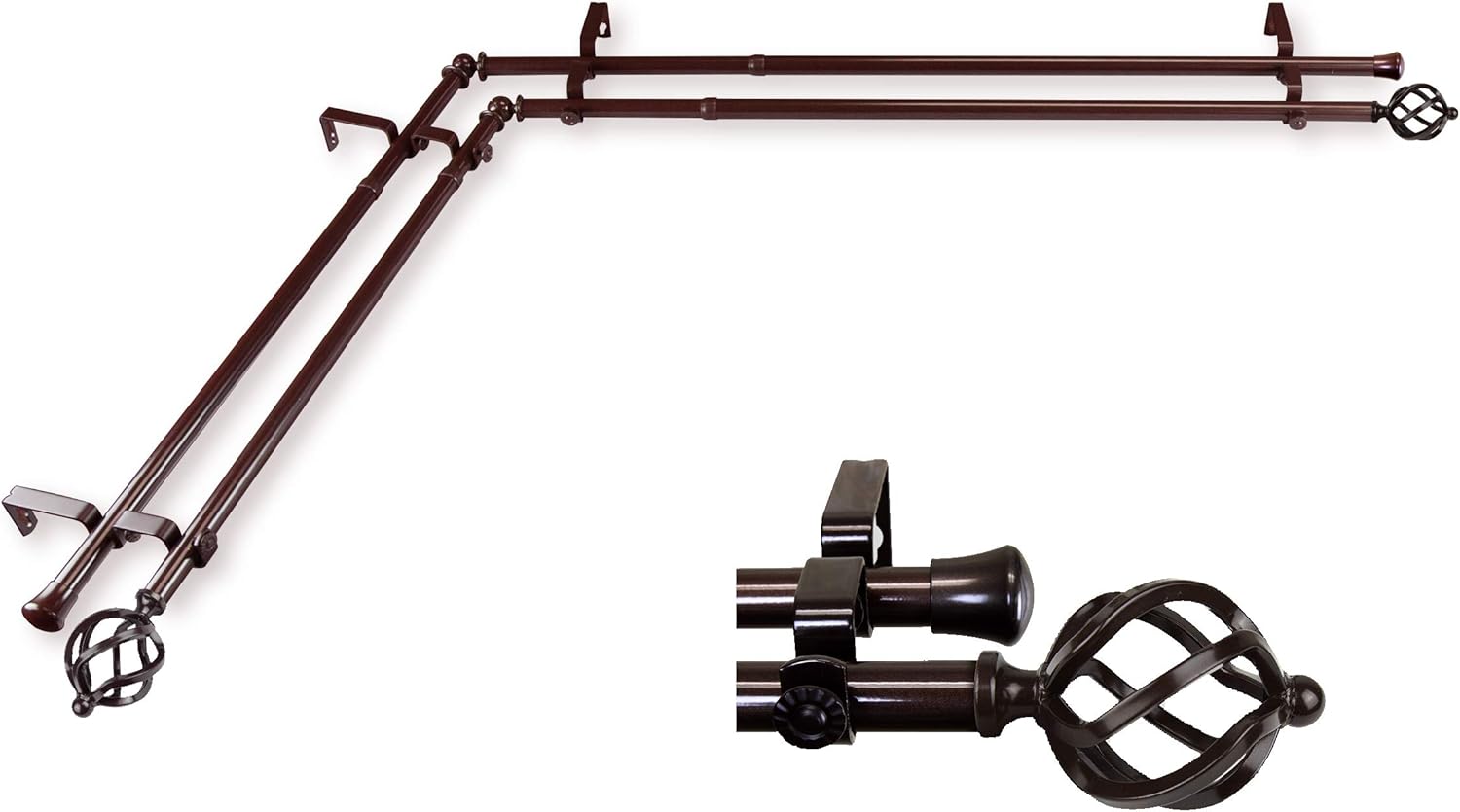 A&F Rod Décor - Medusa Double Corner Window Curtain Rod 66-120 inch (Each Side) - Black