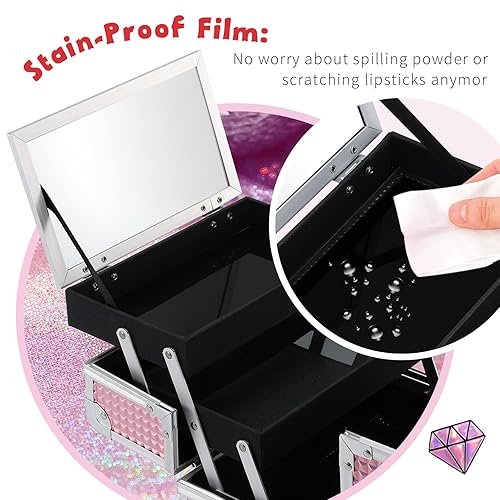 Miniatura 7 de FRENESSA Estuche de maquillaje para maquillaje, organizador portátil para cosméticos, estuche de viaje con bloqueo de espejo, organizador y