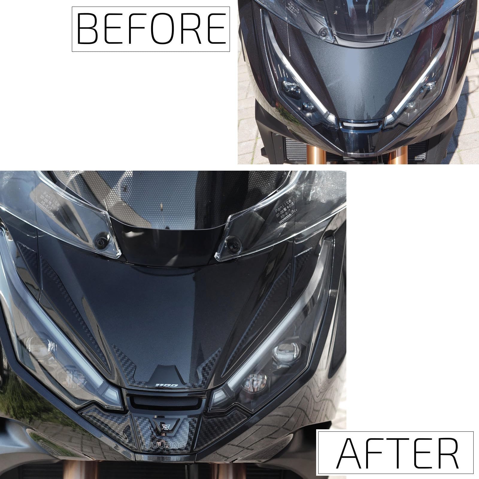 Resin Bike Naklejki Moto kompatybilne z Honda NT 1100 2025-2026. Chronią Przednia kopuła przed uderzeniami i zadrapaniami. Naklejki żywiczne z efektem 3D - wyprodukowane we Włoszech