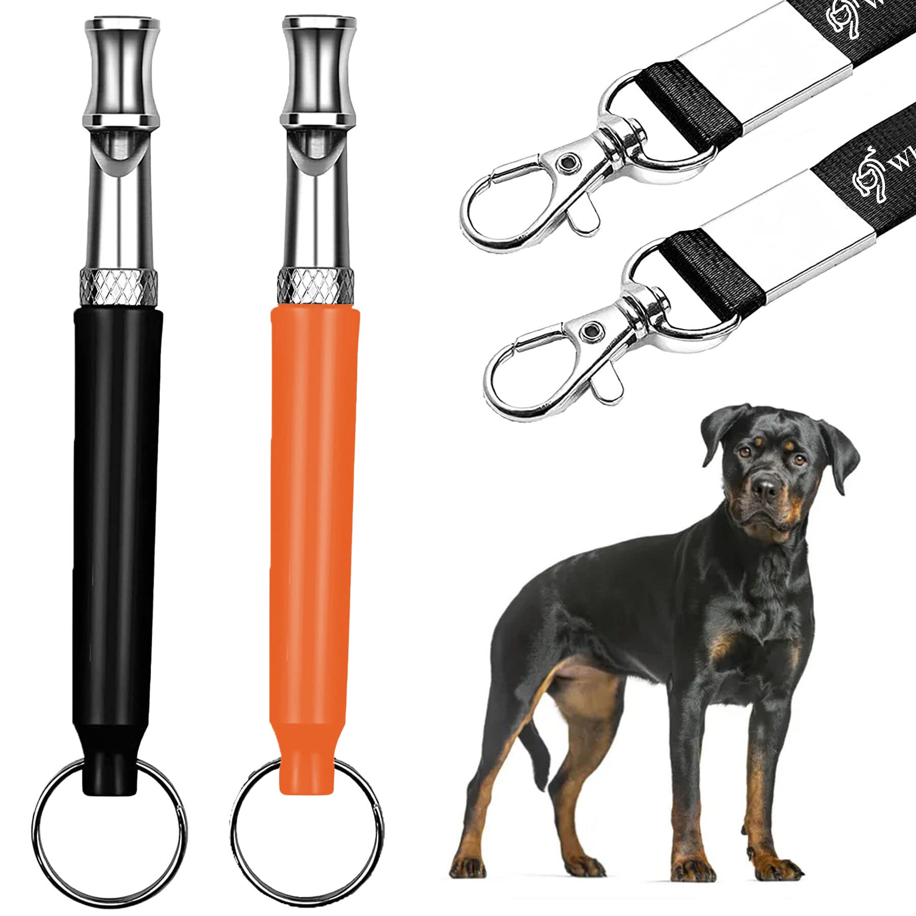 WhiteleopardDog Whistle-Adjustable Pitch for Stop Barking Recall Training-,Professional.Dogs.Training-Whistles, Tool for with Free.Black-StrapLanyard