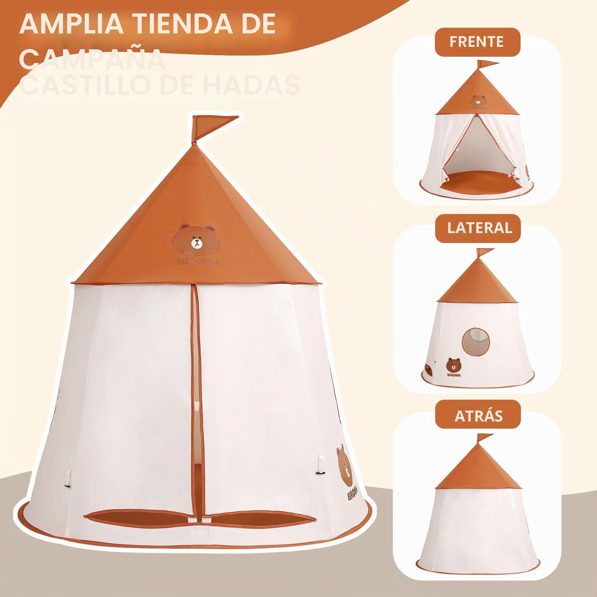 Tienda de campaña infantil, tienda de campaña para niños, príncipe princesa, tienda de campaña portátil, pop-up india, tienda de jardín Tippi, casa de juegos, regalo de cumpleaños de Navidad (oso