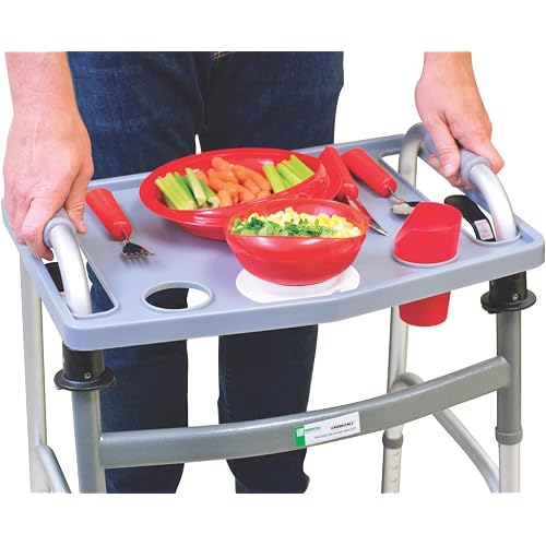 Essential Medical Supply Molded Walker Tray with 2 Cup Holders - Perfect for Mobility and Transport, Fits Most Walkers and Provides Convenient Tray for Almost Any Folding Walker