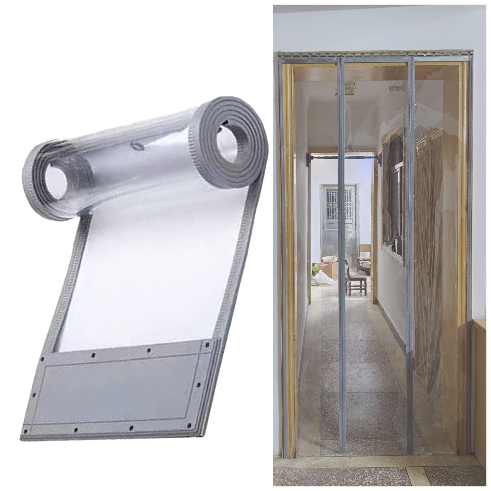 Tenda a Strisce in PVC Trasparente, Magnetico Tenda Porta Esterna Antifreddo Resistente alle Iintemperie Termica per Garage, Magazzino, Congelatore, Supermercato