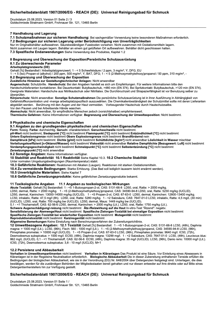 Universalreinigungsbad für Schmuck: Reinigen wie ein Profi! Gold, Silber, Modeschmuck; 1 Liter