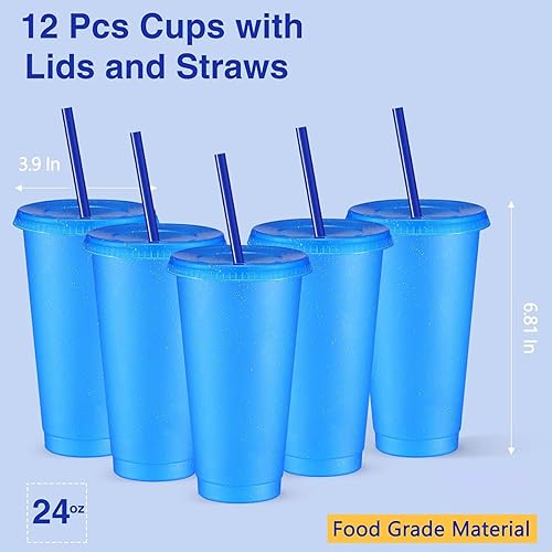 Miniatura 2 de Amyhill 12 vasos reutilizables con purpurina con tapas y pajillas, vaso de plástico de 24 onzas, taza de viaje para café helado, taza de viaje para