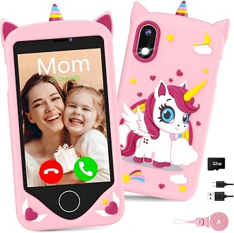 PROGRACE Kids Smart Phone - Talk & Text, Safest Cell Phone for Kids & Teens - Educational Learning Toys, 4.2" Touchscreen, Dual Camera, Games, Christmas Birthday Gifts for Boys Girls Ages 5-14, Pink