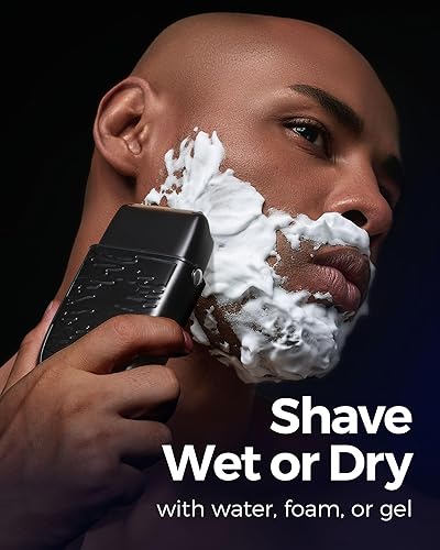 Miniatura 2 de GLAKER Maquinillas de afeitar eléctricas para hombres  Afeitadora compacta de aluminio con 3 velocidades ajustables y hoja de repuesto extra,