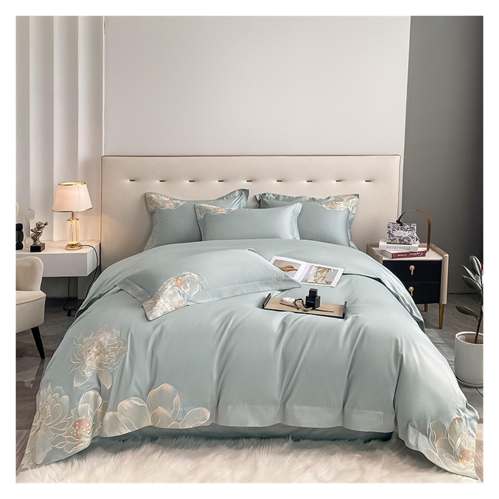 Luxury High End Embroidered Egyptian Cotton Sheet Set Extra-Long Staple Cool Breathable Ultra Comfort Elegant Silky Satin Bed