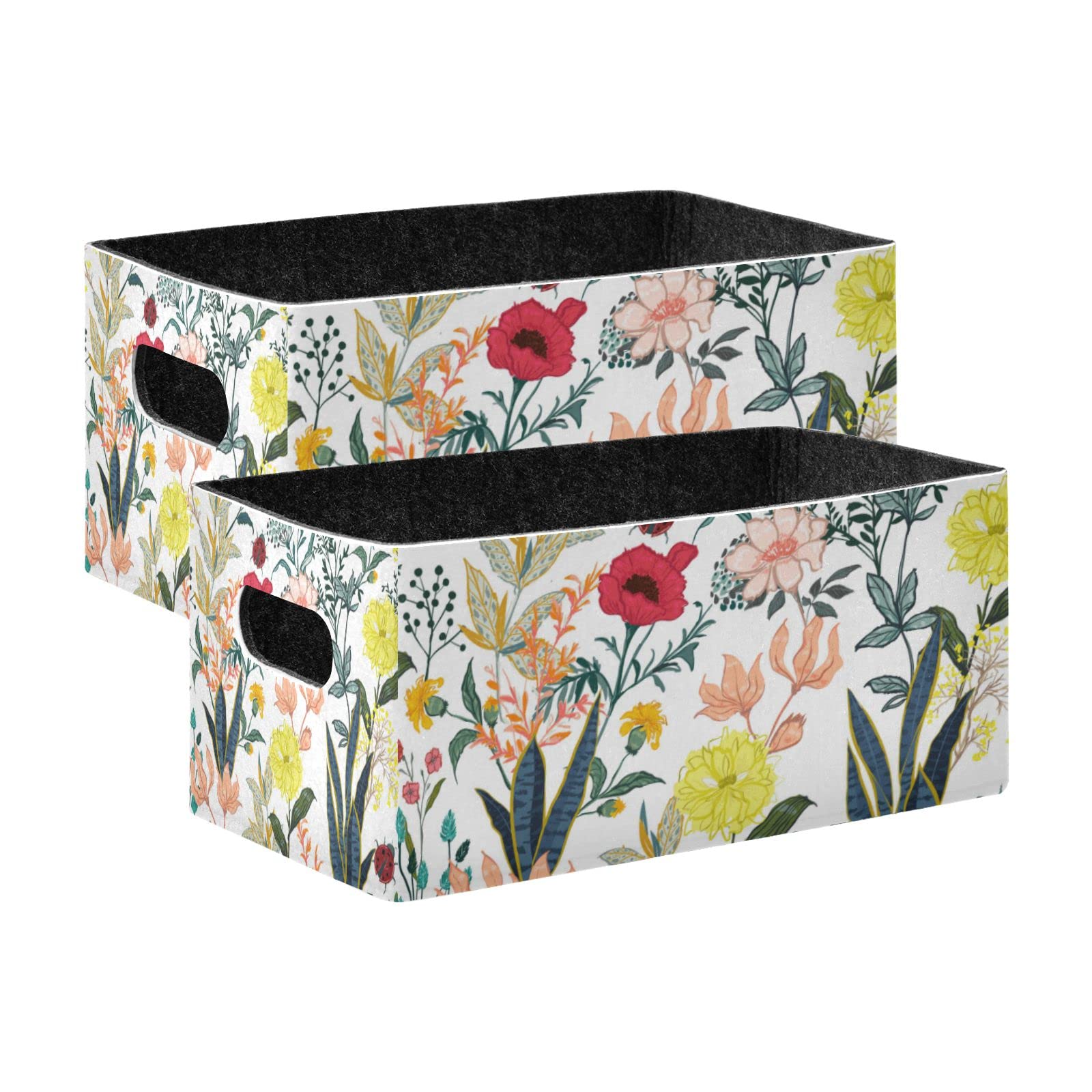 Kcldeci Summer Blooming Flower Storage Bins Baskets for Organizing 2Pack, Sturdy Storage Basket Foldable Storage Baskets for Shelves Closet Nursery Toy