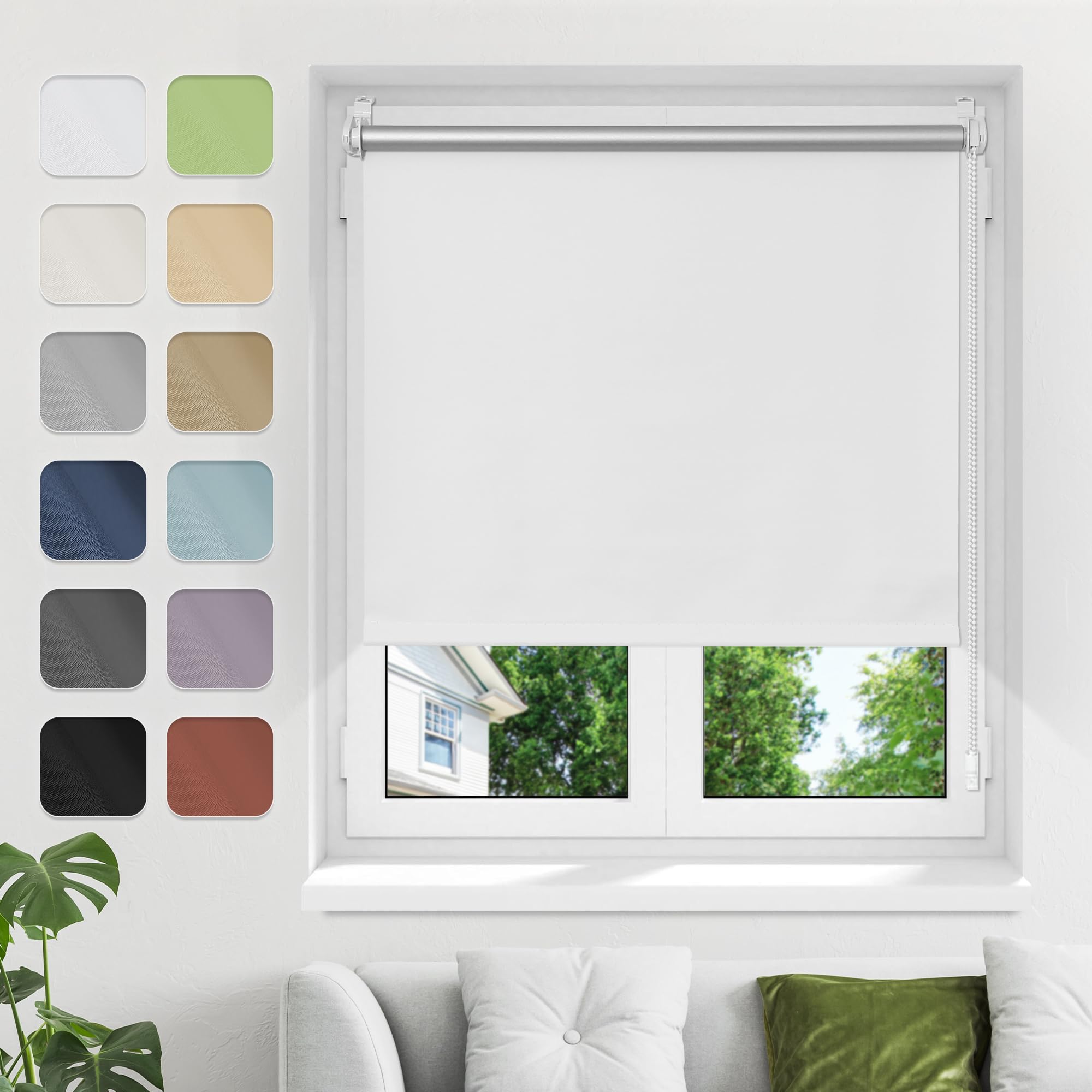 Verdunkelungsrollo ohne Bohren Klemmfix B45xH120cm Weiß Verdunklungsrollo Fensterrollo Thermorollo Rollo Seitenzugrollo Klemmrollos für Fenster