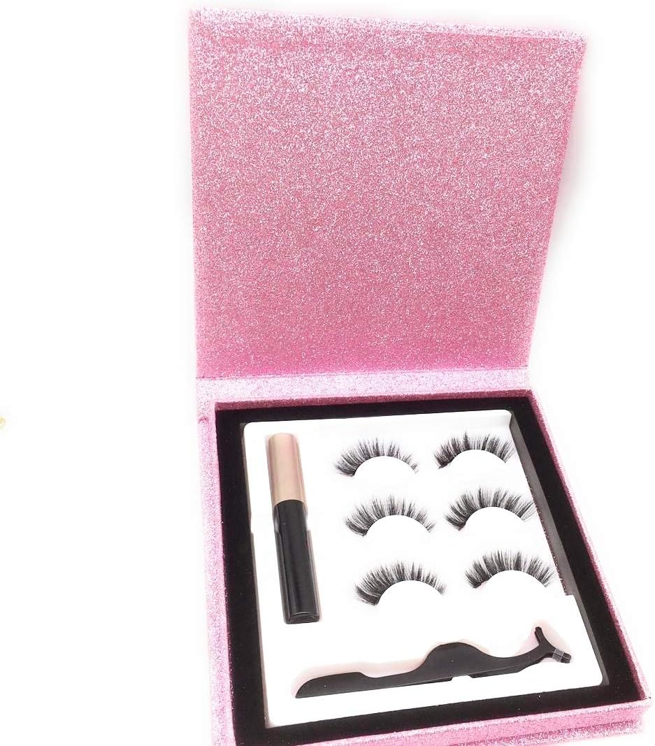 Magnetic Eyeliner With Magnetic Eyelashes, Magnetic Liquid Eyeliner With 3 Pair Different style Long Lasting Magnetic False Eyelash,Natural Look,With Tweezers