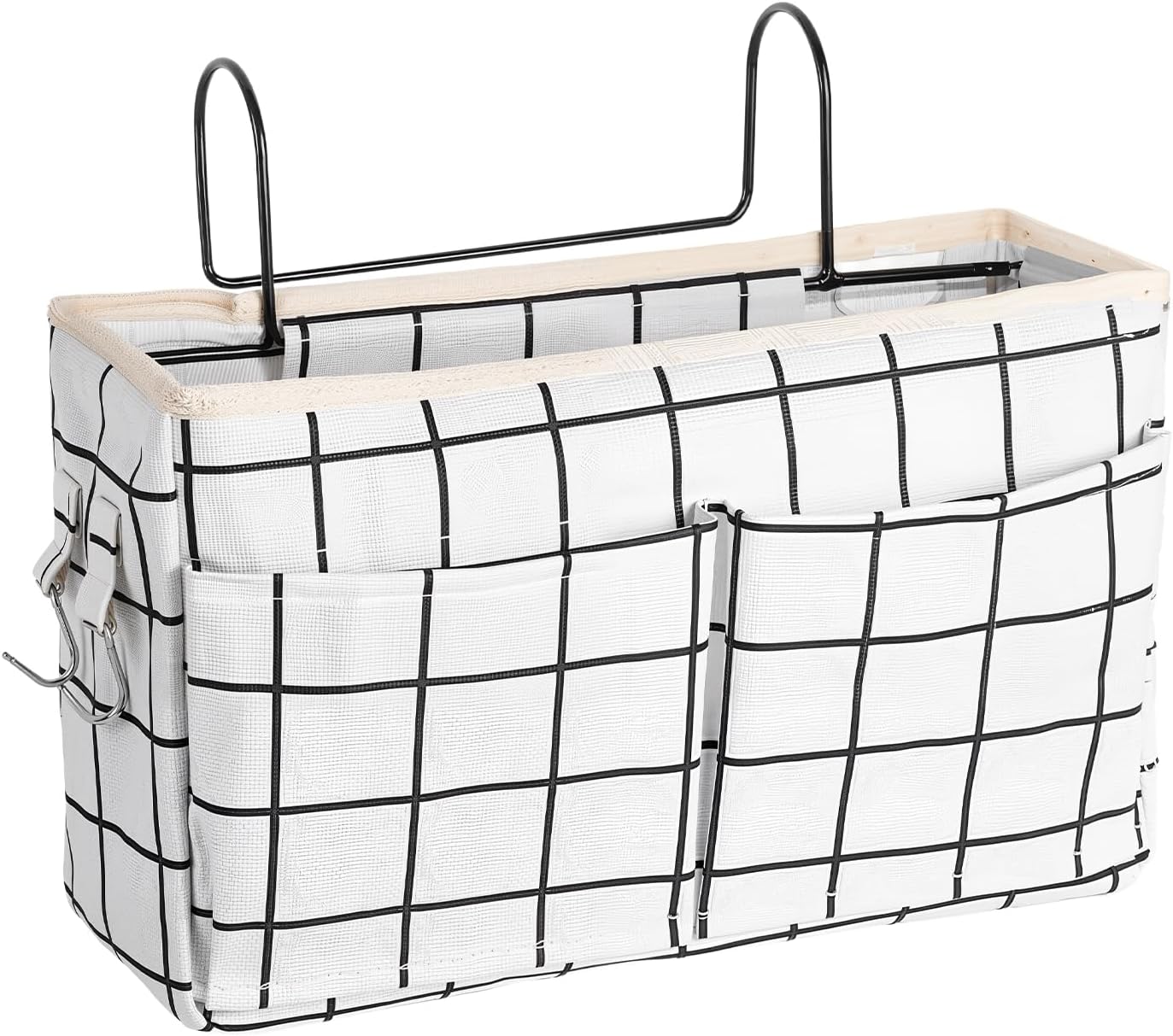 Bedside Caddy Organizer Hanging Storage Basket with Large Pockets & Hooks, Heavy-Duty Canvas Bedside Organizer for Bunk Beds, Dorm Rooms, Hospital Beds & Small Spaces (Gray)