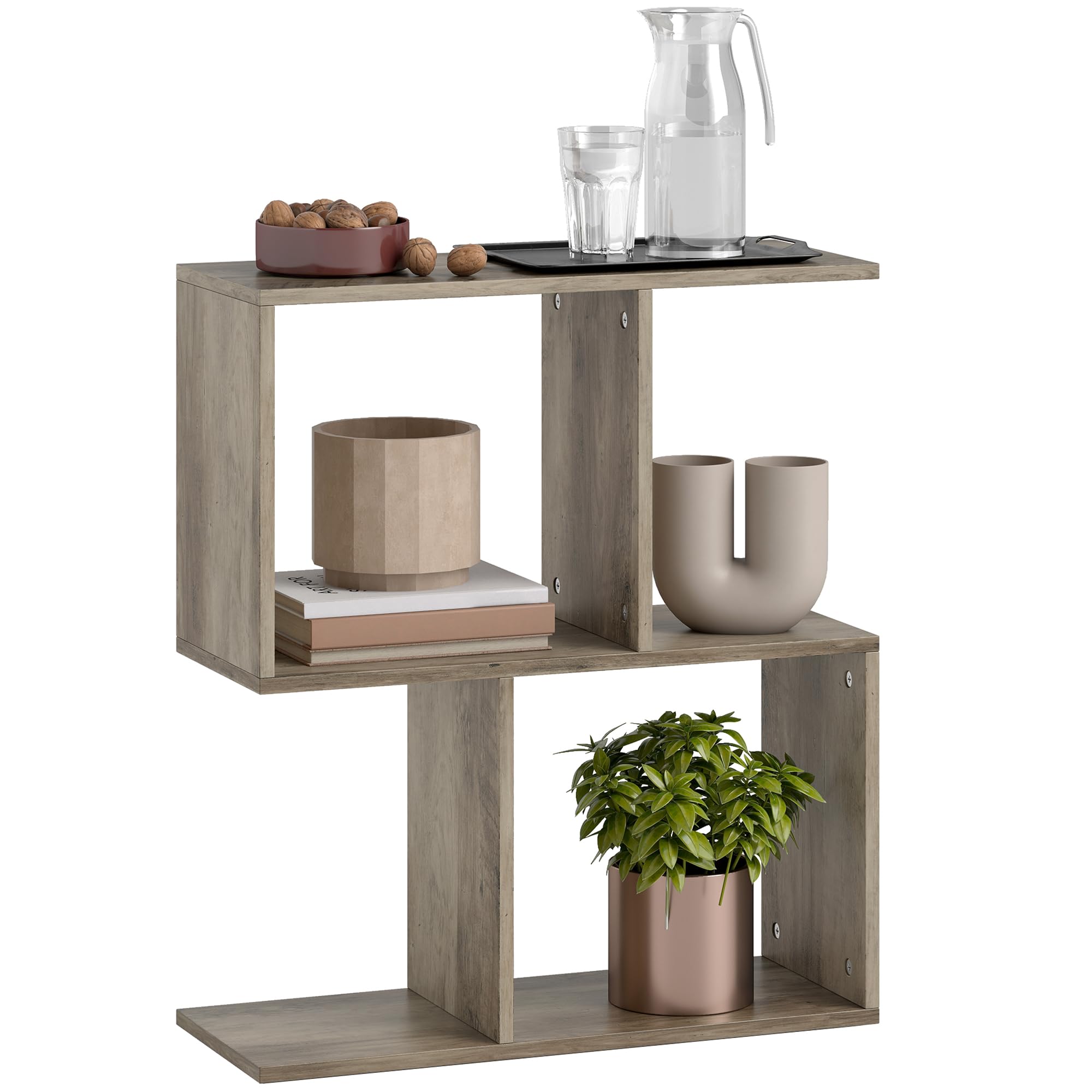 Homcom Grey Side Table, Narrow End Table With Storage Shelves - 50W X 19.5D X 58H Cm
