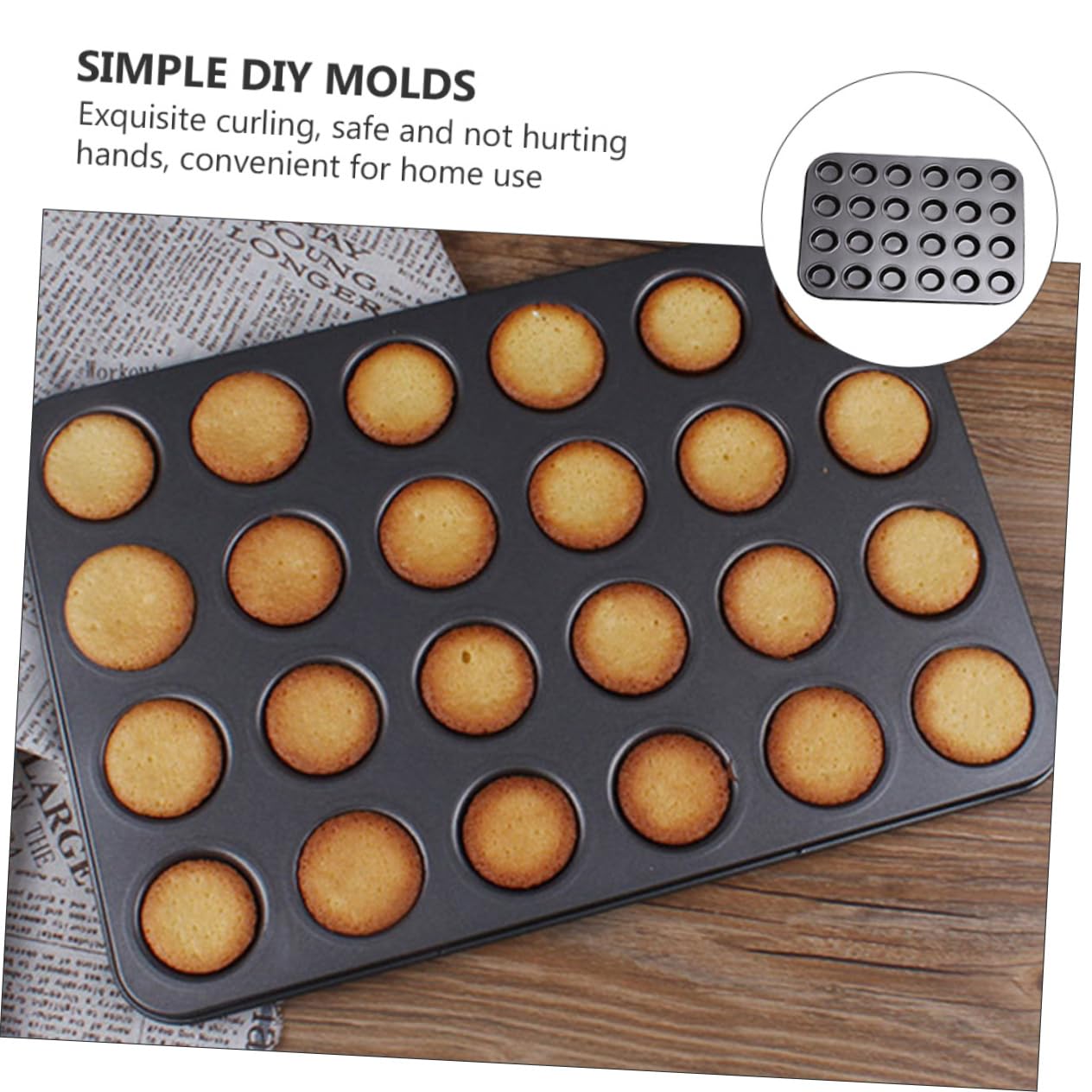 LABRIMP Moldes Antiadherentes para Muffins y Pudín 24 Cavidades Mini, Acero Carbono Revestido, Distribución Uniforme del Calor, Aptos para Repostería Casera, Set 2 Piezas