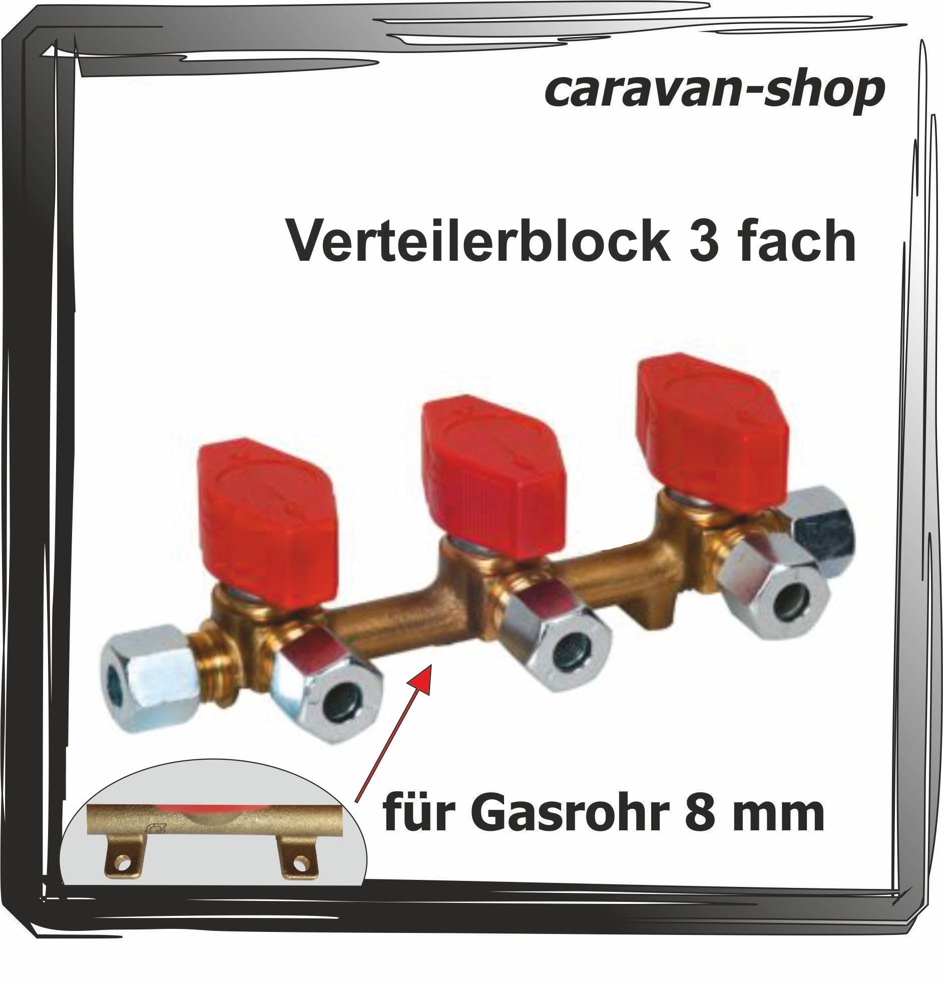 Blocchetto di distribuzione a 3 valvole a sgancio rapido, per tubo del gas, 8 mm, propano, roulotte, camper