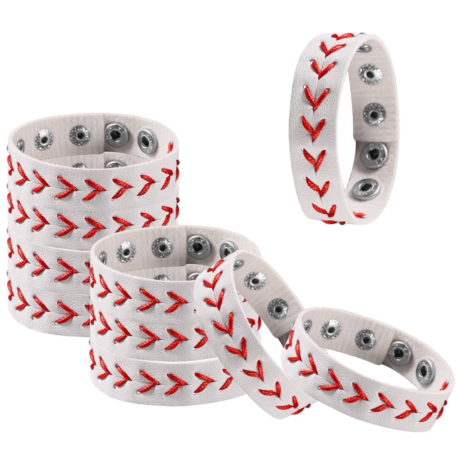 PEUTIER 10pcs Baseball Bracelets, Leather Baseball Bangle Cuff Wristband Adjustable Softball Charm Bracelets Sports Team Bracelet Gifts Jewelry for Party Favors Men Women Boys Teens Adults