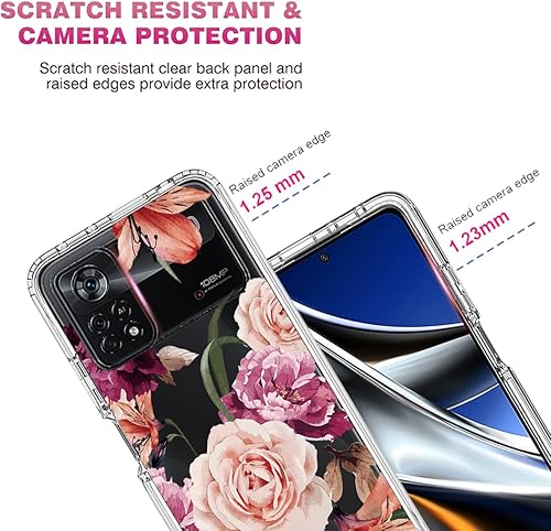 Miniatura 2 de Vavies Funda para Poco X4 Pro 5G, 2201116PG Funda con protector de pantalla de vidrio templado, cuerpo completo transparente con diseño floral,