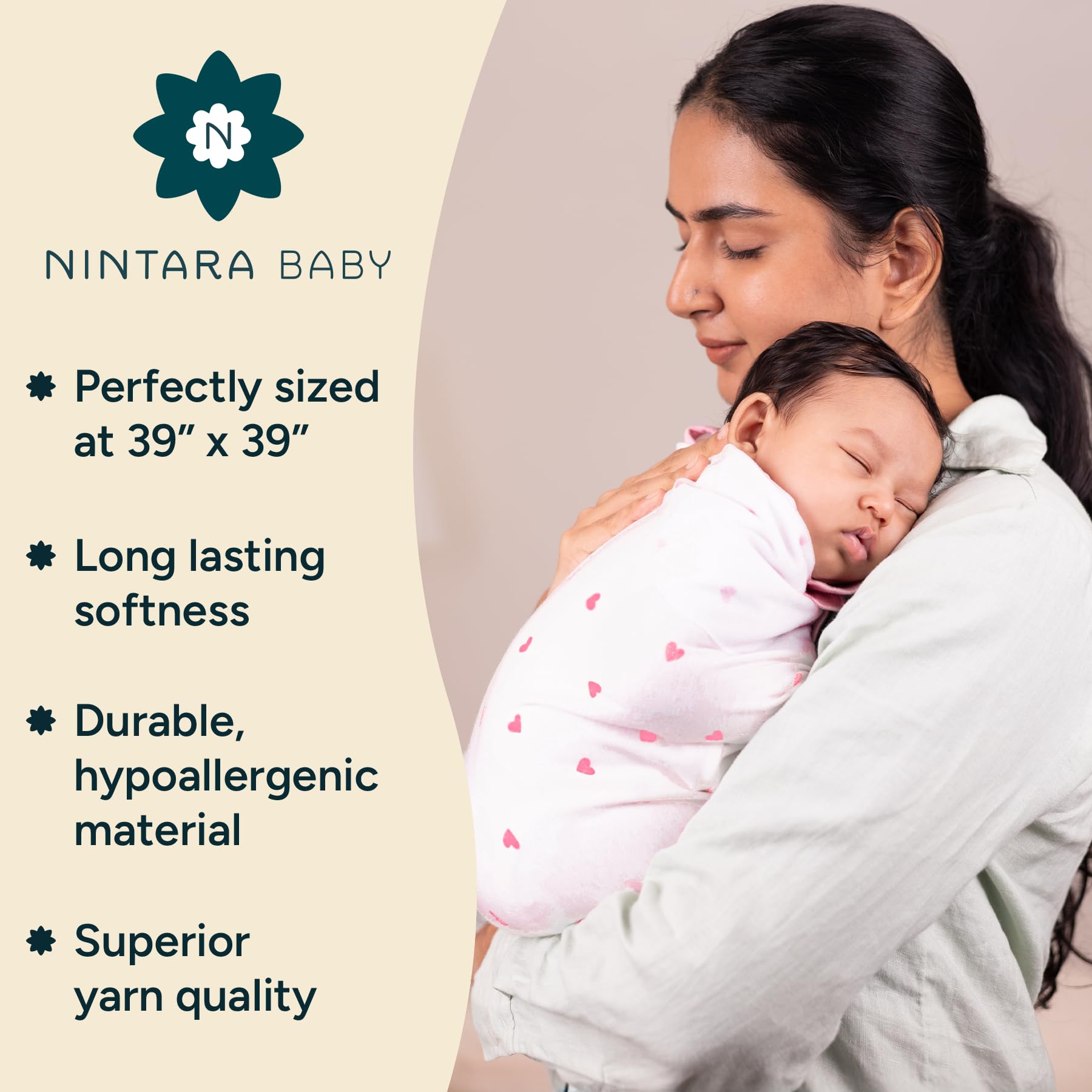 NINTARABABY Muslin Swaddle Blankets for Newborns Pack of 4, 100% Organic Cotton, Ultra-Soft & Breathable - Image 2
