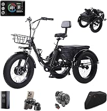 Electric Tricycle for Adults, 20"x4" Fat Tire Electric Trike,750W(Peak 1700W) 48V 20Ah,3 Wheel Folding Electric Tricycle, 22MPH 75KM 7 Speed Bicycle