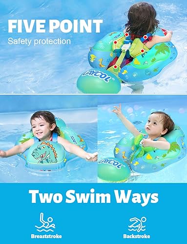 Vista 4 de LAYCOL - Flotador inflable de natación para bebé con anillo de flotación para piscina y toldo de protección solar, cola añadida, no se voltea
