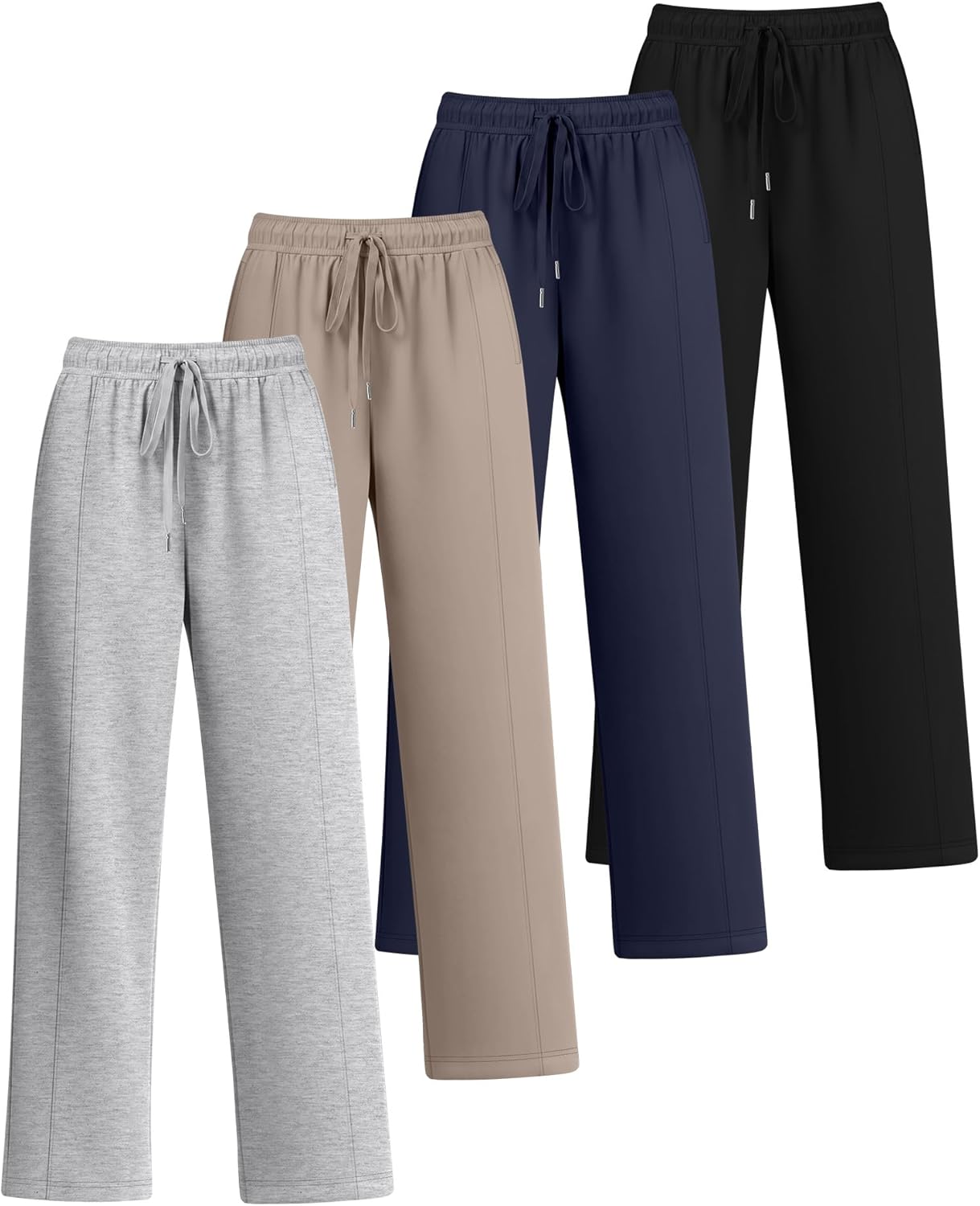 4 Pack Women's Plus Size Wide Leg Lounge Pants High Waisted Drawstring Sweatpants Elastic Casual Pants with Pockets - Image 3