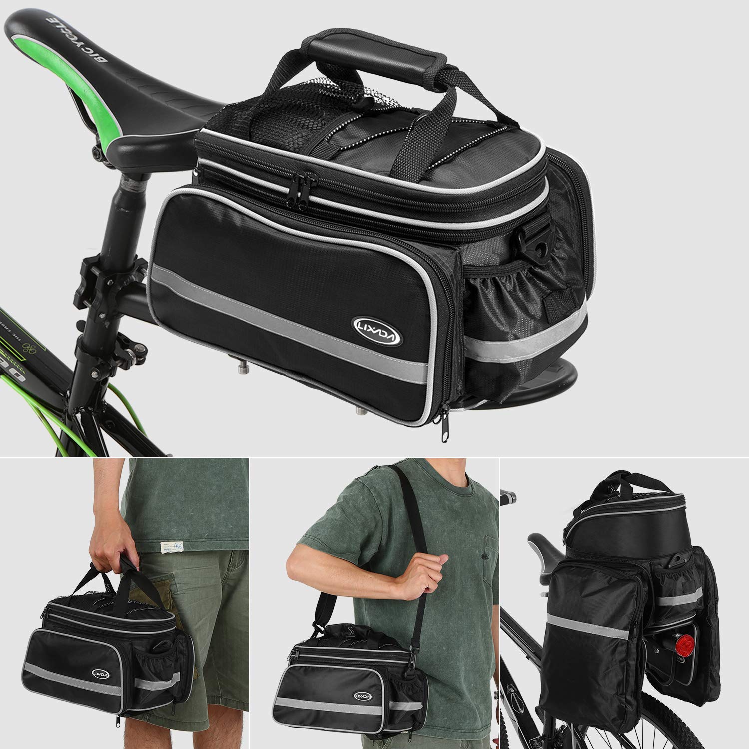 Lixada Étanche Vélo Sac de Siège Arrière Vélo Vélo Tronc Sac Vélo Sacoche Sac à Bandoulière avec Housse de Pluie