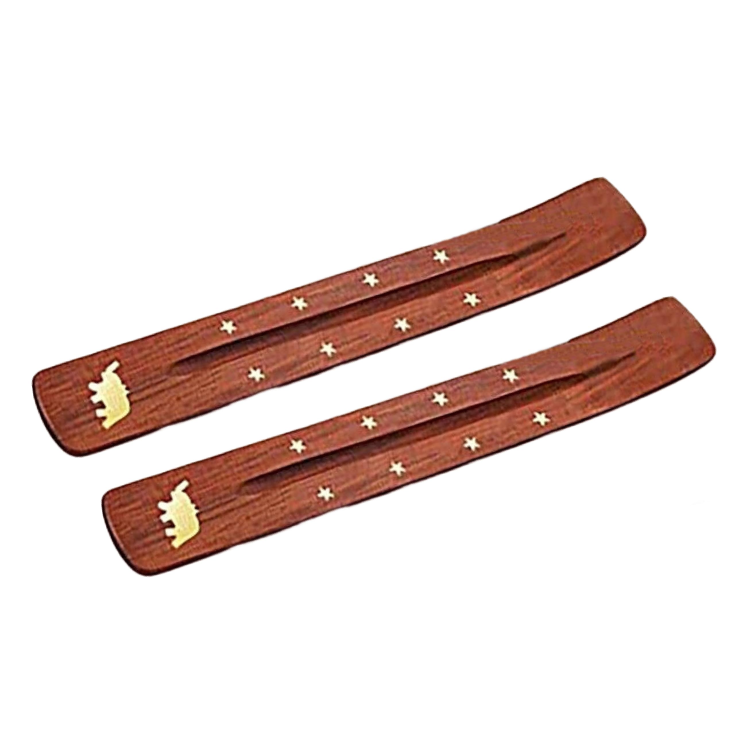 Sul 2Pk Wooden Incense Stick Holder Burner Tray For Incense Sticks, Ash Catcher Incense Holder With Brass Inlay - Ideal For Aromatherapy, Meditation, Yoga - Ornamental Piece For Home (Elephant, )