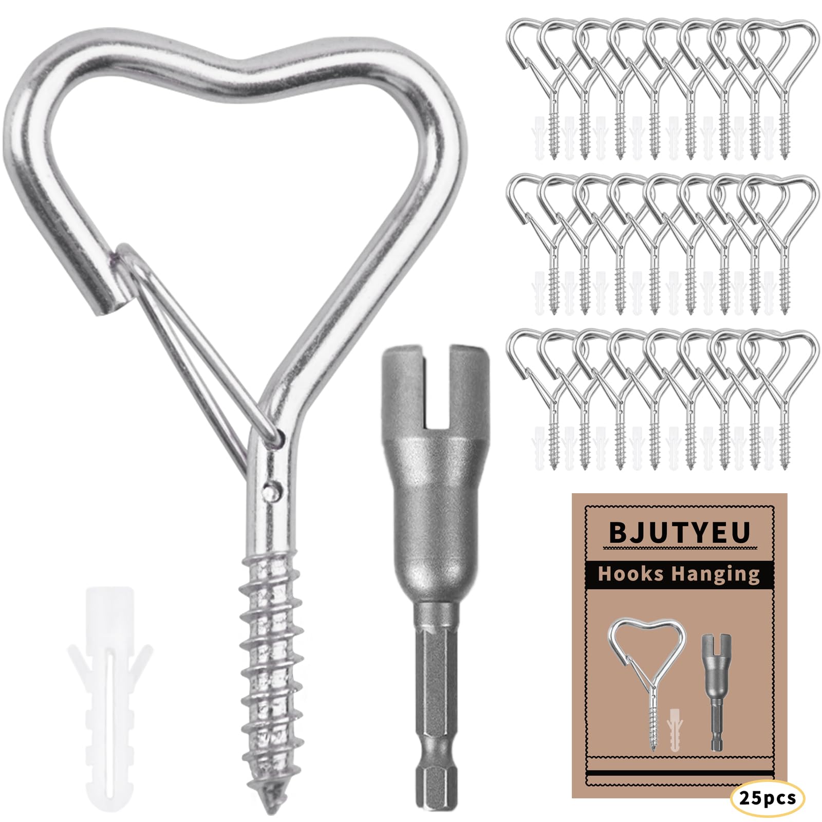 Crochets à vis en cœur métalliques de 6 cm pour suspension durable