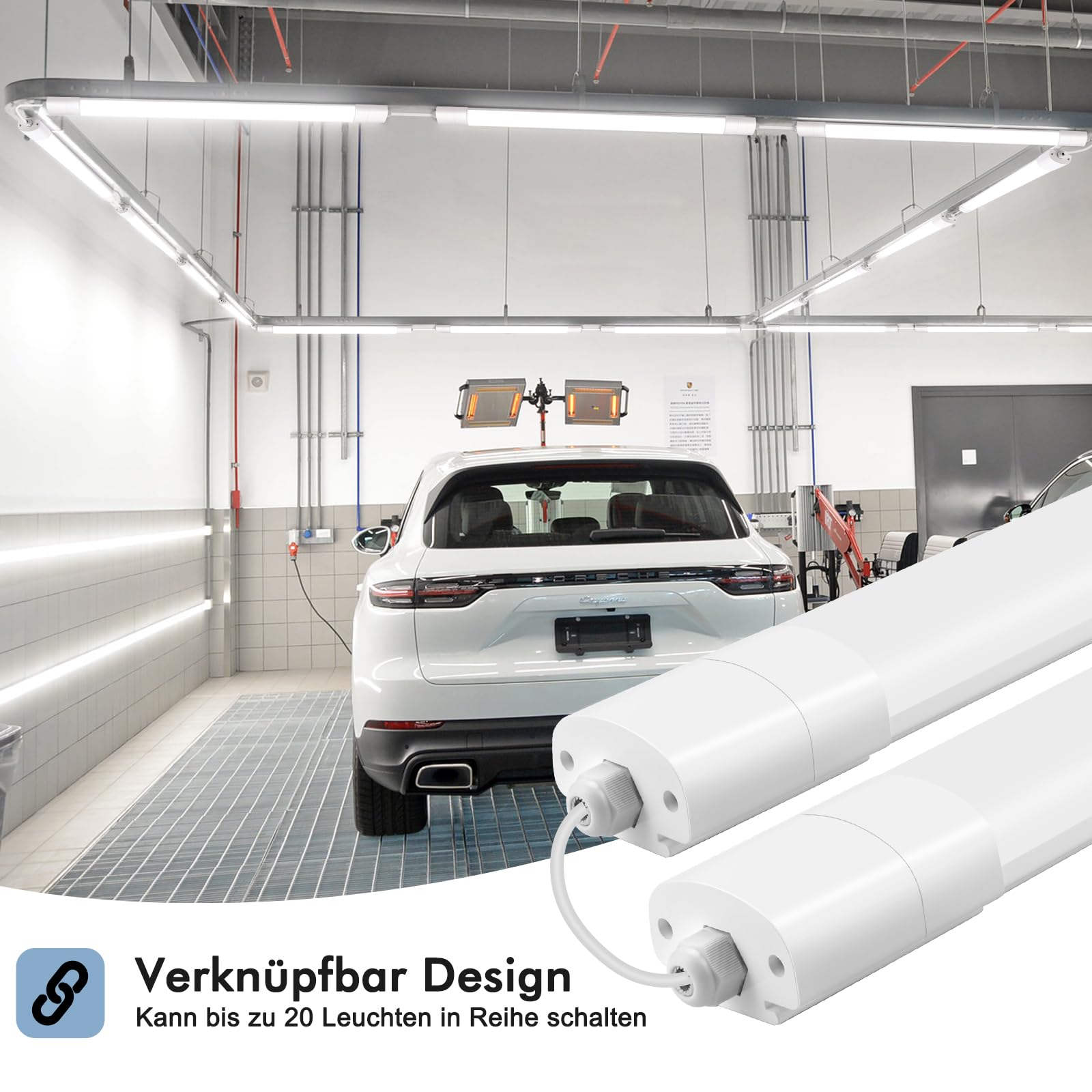 4 Stück LED Feuchtraumleuchte 120CM, 36W 4200LM Kellerlampe LED Feuchtraumlampe mit 4000K Neutralweiß, Deckenleuchte Flach Wannenleuchte Wasserfest IP65 Werkstattlampe für Büro Keller Garage Lager