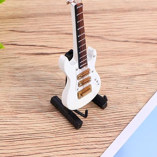 Miniatura 3 de Guitarra miniatura de madera con soporte y estuche, modelo de guitarra eléctrica, casa de muñecas, instrumento musical en miniatura, decoración para