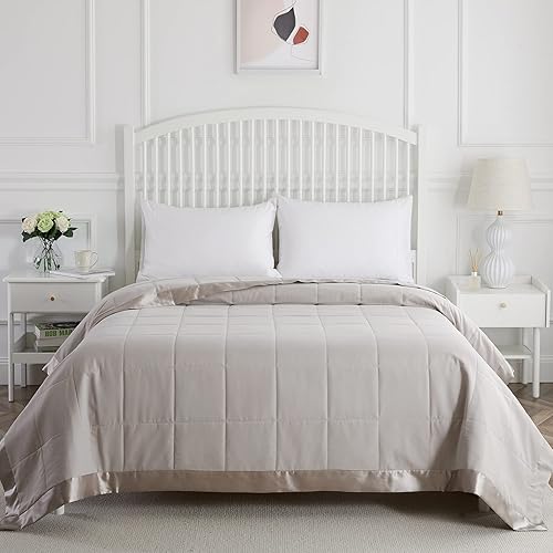 Miniatura 2 de Manta de tamaño King para cama, manta alternativa de plumón con ribete satinado, manta ligera para todas las estaciones  Invierno verano cómodo