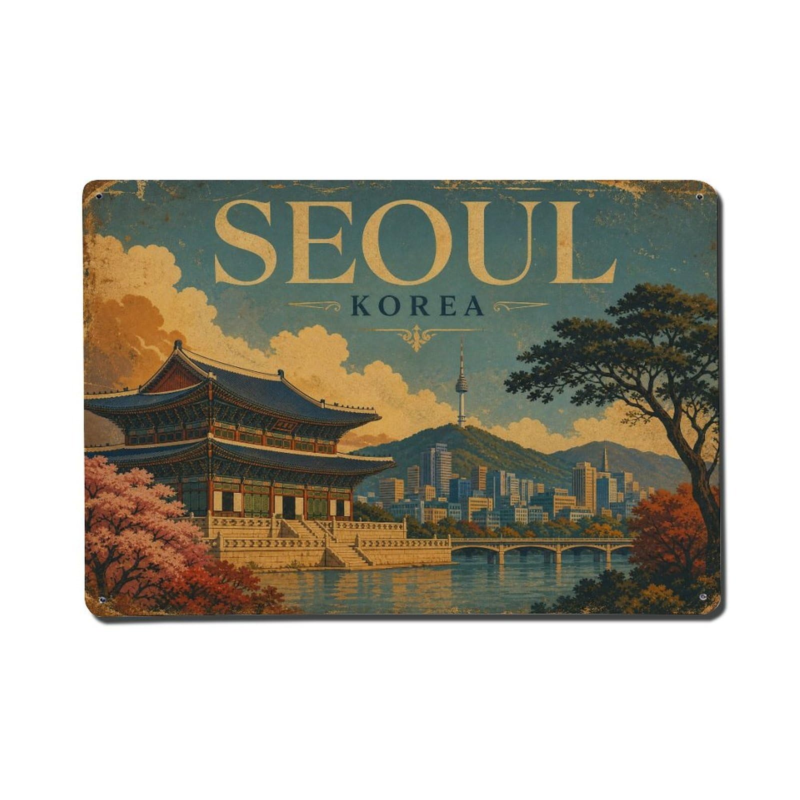Huiyhb 8X12inch(20X30cm) Vintage Travel Seoul Korea Glory Metal Tin Sign