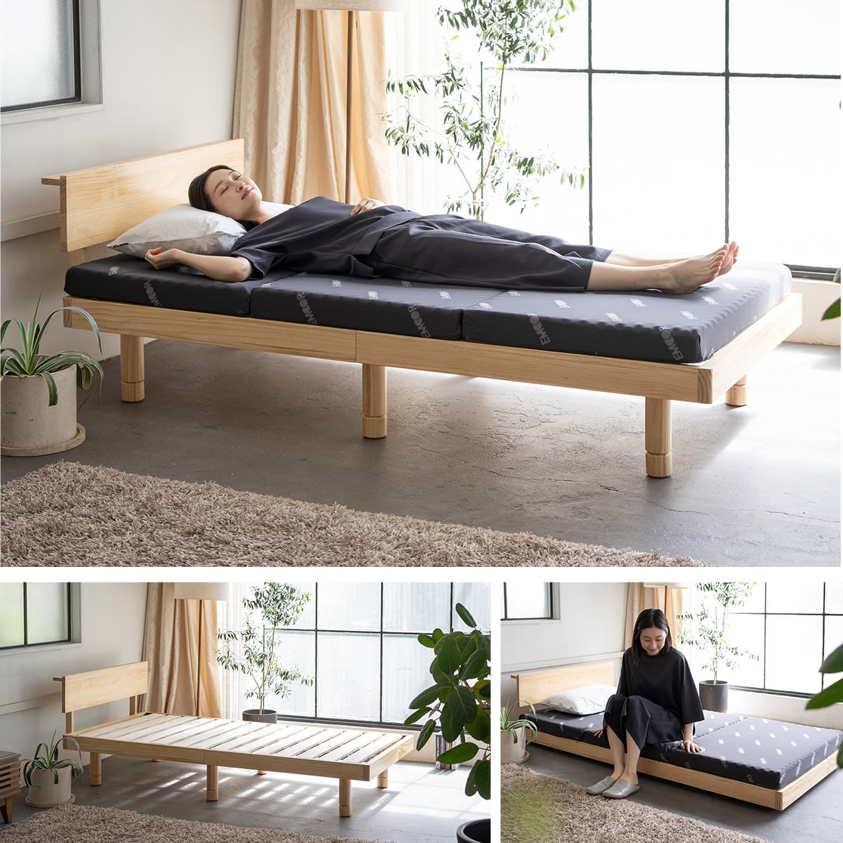 Amazon｜エムール 丈夫な すのこベッド ＆ 3つ折り マットレス セット