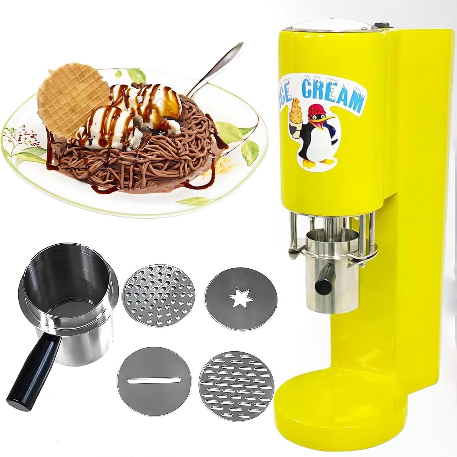 Macchina per Gelato a Forma Di Spaghetti, Macchina per Gelato a Pasta Da 30 L/H, Pressa Elettrica per Gelato a Forma Di Spaghetti Da 80 W, Macchina per Gelato Soft Da Banco in Stile Italiano