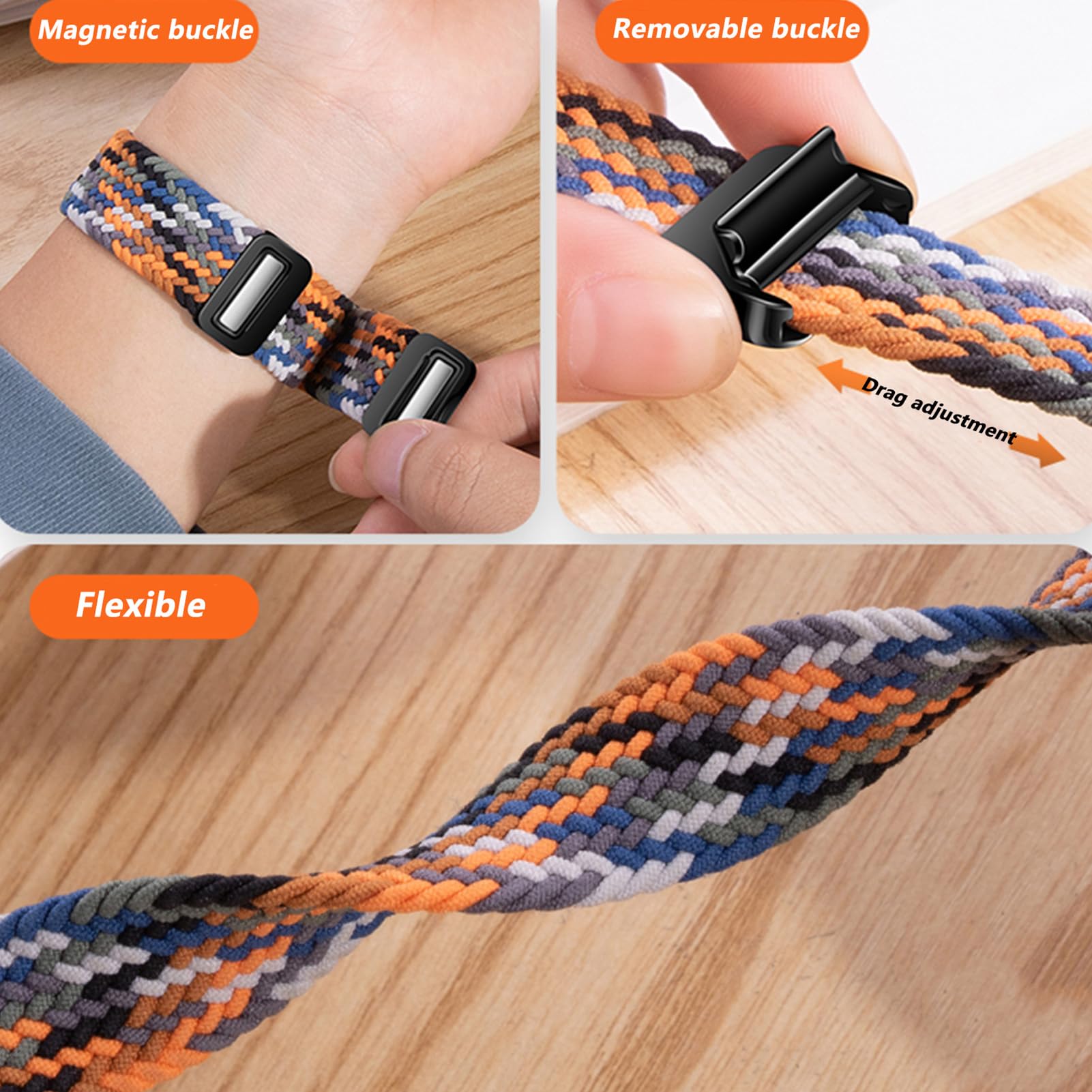 Bracelet magnétique de sport compatible avec Samsung Galaxy Watch 8 40 mm, 44 mm, Galaxy Watch 8 Classic 46 mm, Galaxy Watch Ultra/Ultra (2025), 47 mm, bracelet élastique en nylon