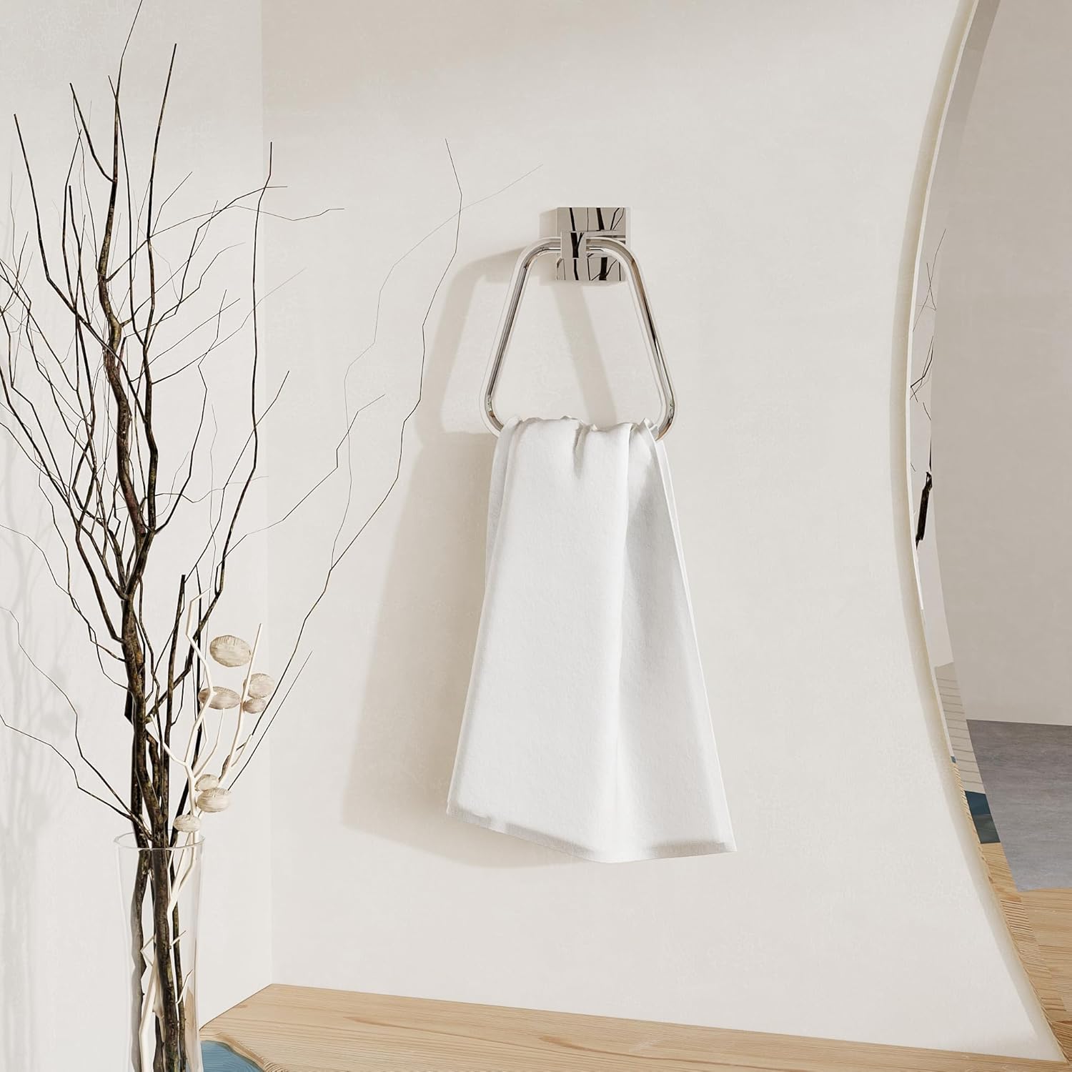 RUACQ 24inch Towel Bar, Towel Ring, Towel Hook, Square Base 4pcs Bathroom Hardware Set Wall Mounted, Stainless Steel, Heavy Duty(Chrome)