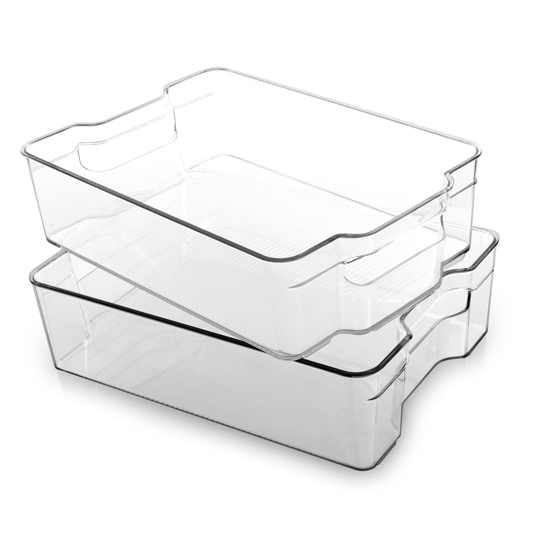 BINOStackable Storage Bins, Large - 2 Pack | THE STACKER COLLECTION | Clear Plastic Storage Bins | Built-In Handles | BPA-Free | Containers for Organizing Kitchen Pantry | Multi-Use Organizer Bins