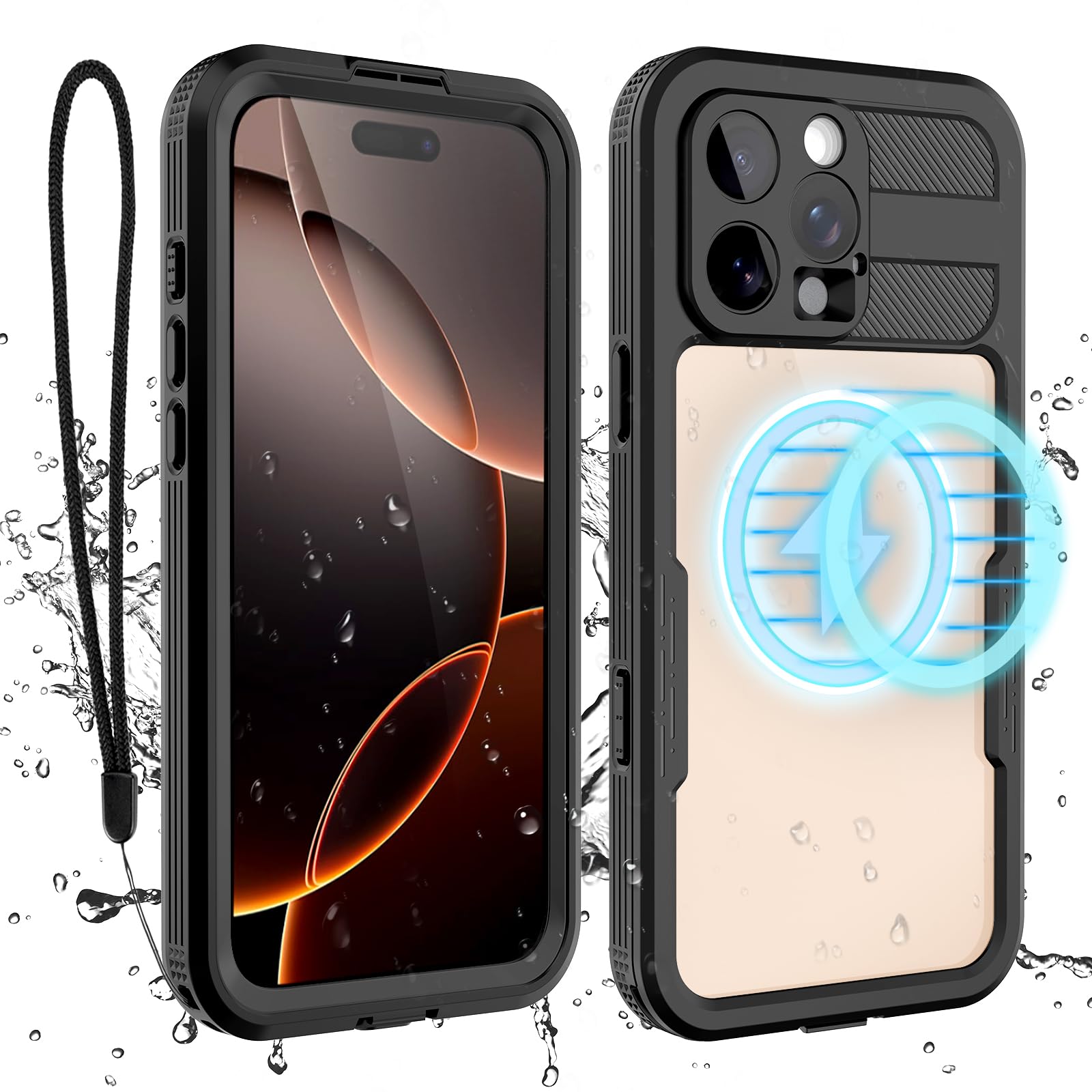 Transy Compatible with iPhone 16 Pro Max Waterproof Case, Shockproof Phone Case with Built in Screen Protector, Full Body Protective Case for iPhone