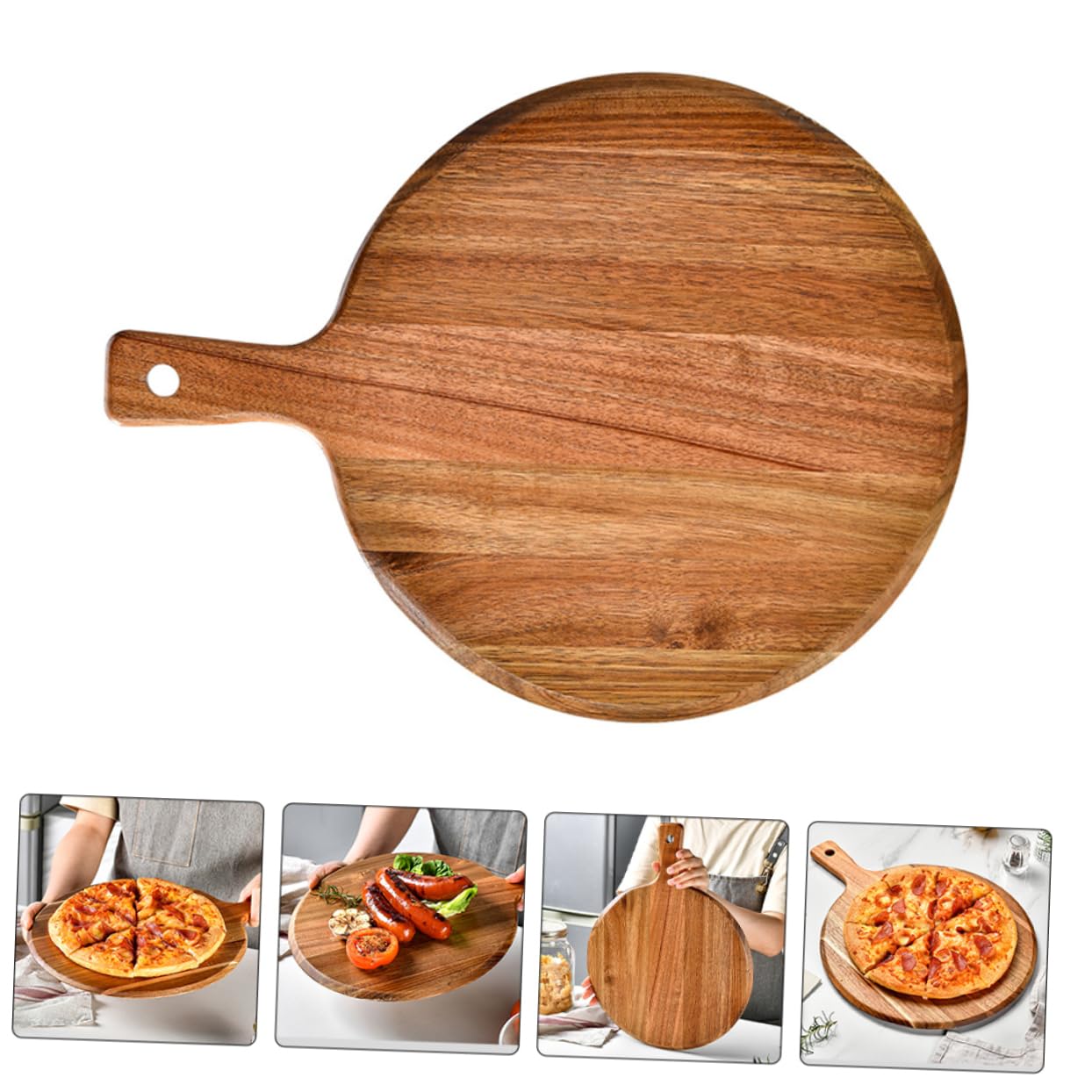 Tabla de madera para servir pizza y embutidos con asa, ideal para aperitivos y aperitivos, herramienta de cocina esencial para entretener a amigos y familiares