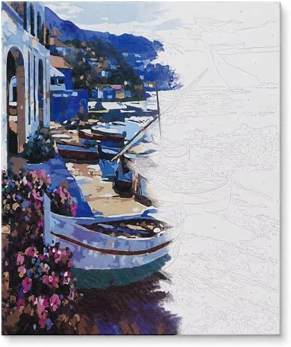 Paint by Numbers Kit for Beginners, 40x50cm Coastal Boat Pre-Drawn Canvas, DIY Acrylic Art for Kids & Adults, Wall Decor Gift Ages 6+,Paint Not Included