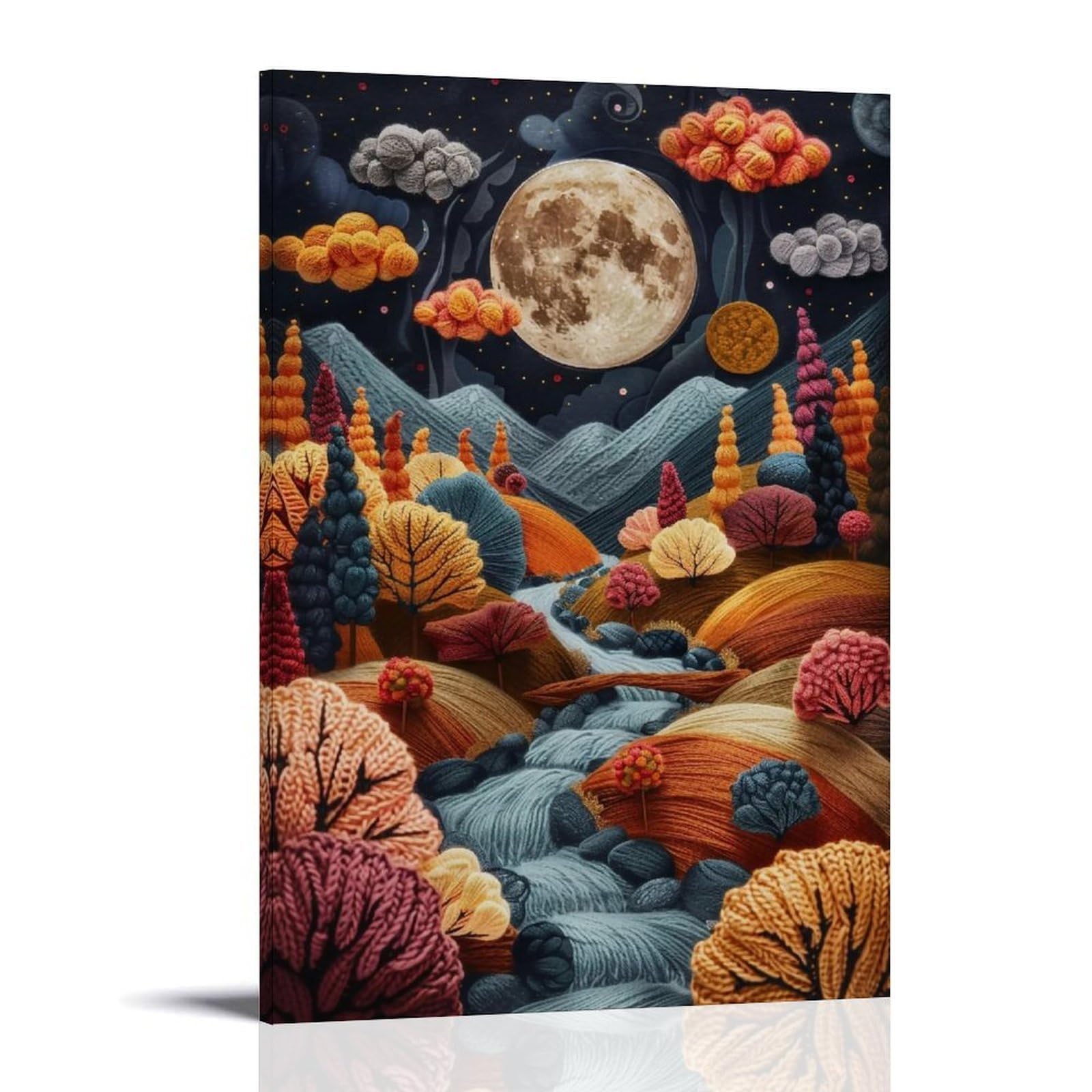 Hueryryhy Frame-Style 20X30inch Wool Knit Autumn Valley Moon 01 Poster Wall Art Canvas Vintage Aesthetic Painting Decor For Rooms 20X30inch Frame-Style