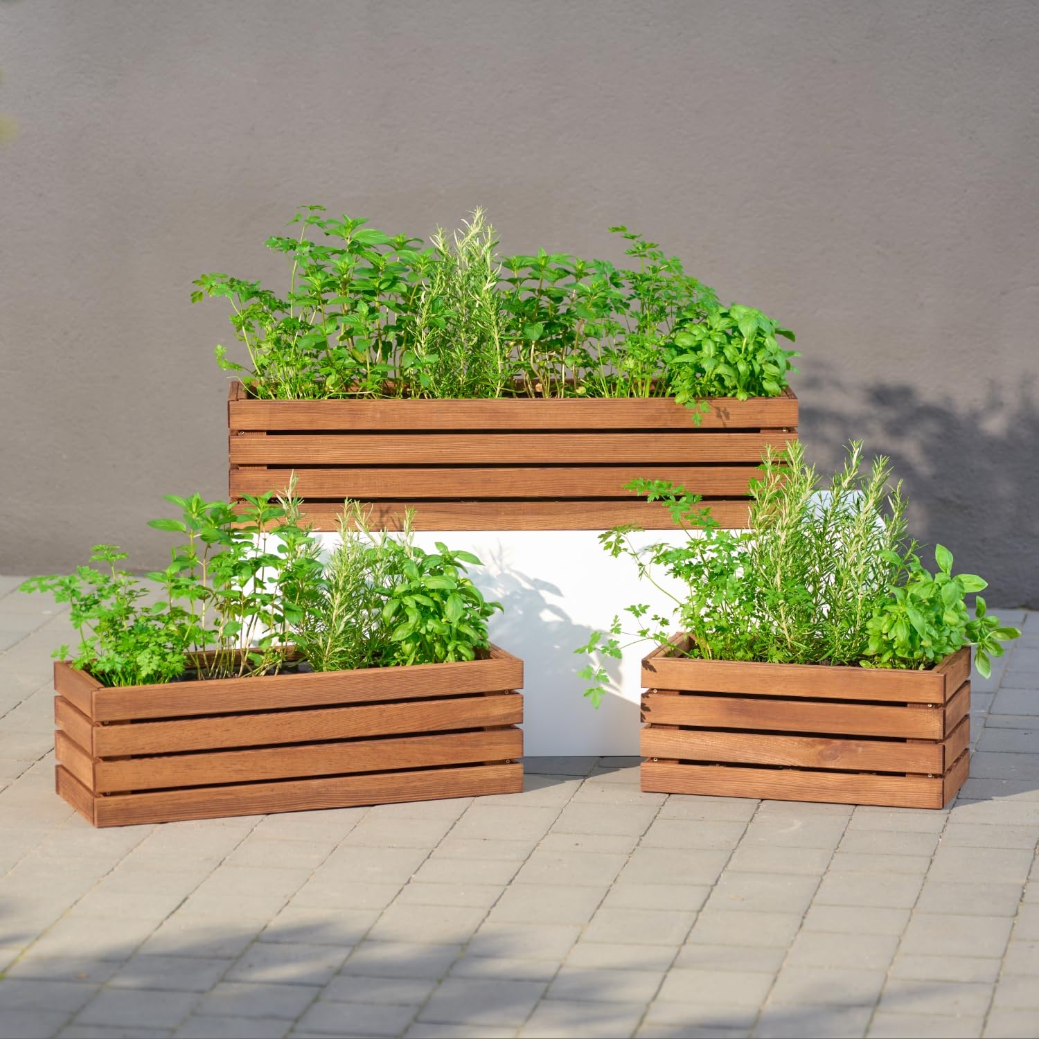 Jardinera de madera rectangular – marrón impregnada, con inserto de plástico extraíble – Maceta para balcón, jardín y terraza (Horizontal-marrón, 86x23 H20)