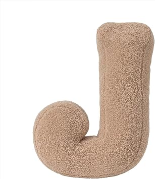 Letter Pillow Plush Throw Pillow, Khaki Alphabet J Plush Hug Pillow Initial Decorative Couch Cushion for Home Office J 15.7"x13.7"